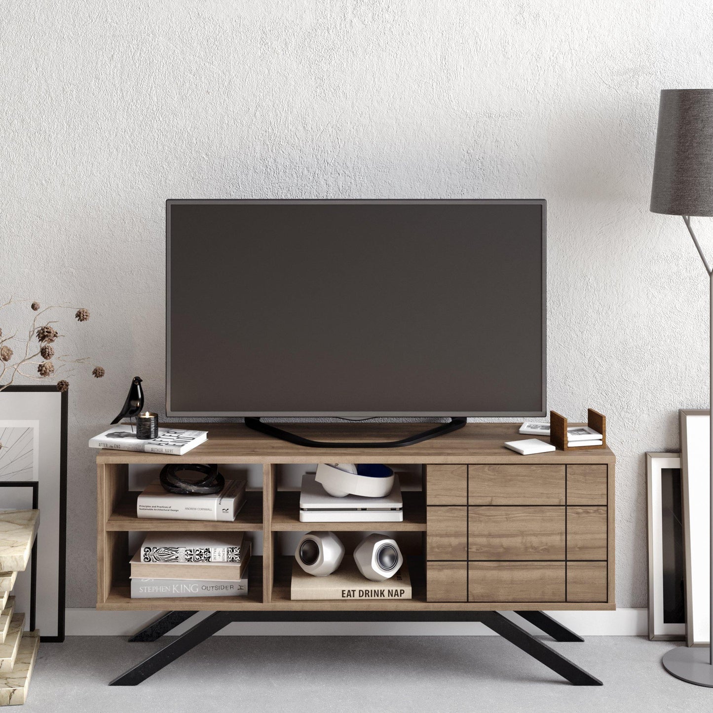 North 51" TV Stand and Media Console with A Cabinet and Shelves