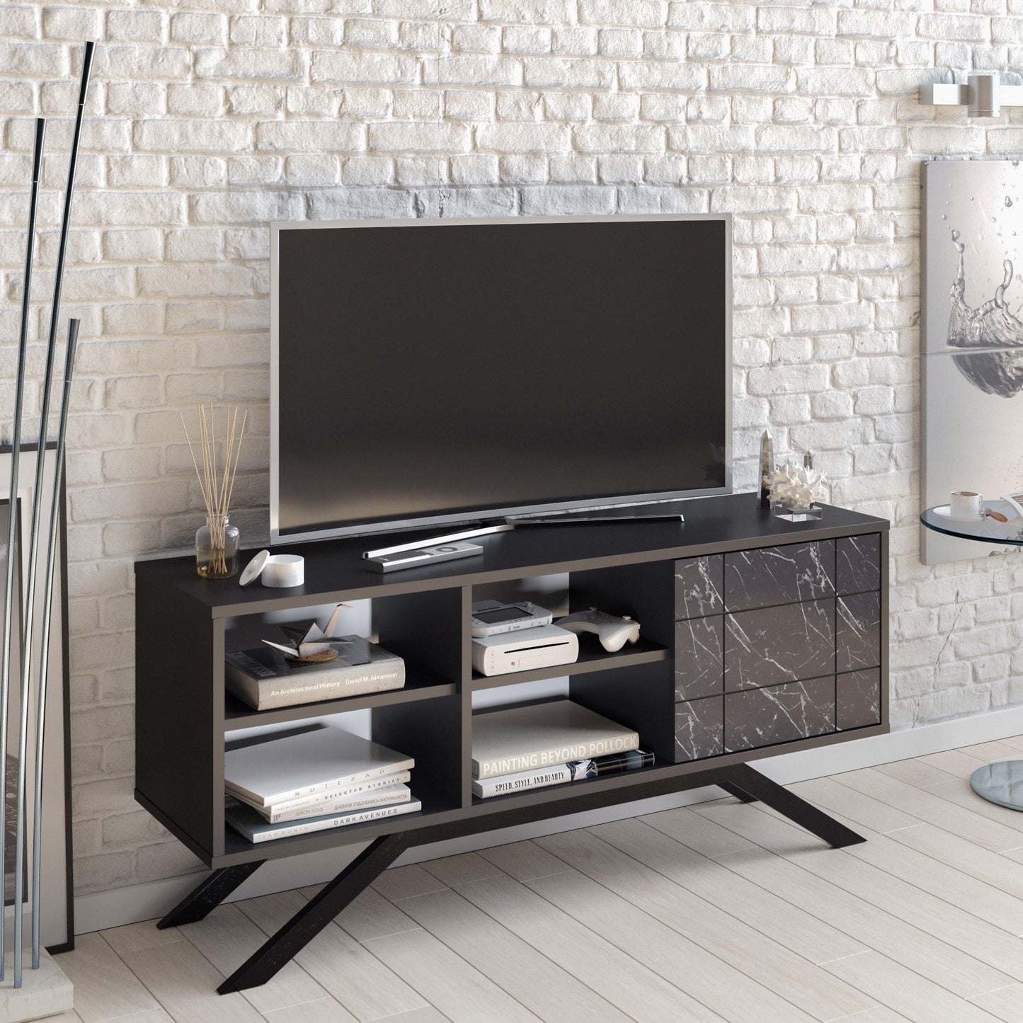 North 51" TV Stand and Media Console with A Cabinet and Shelves