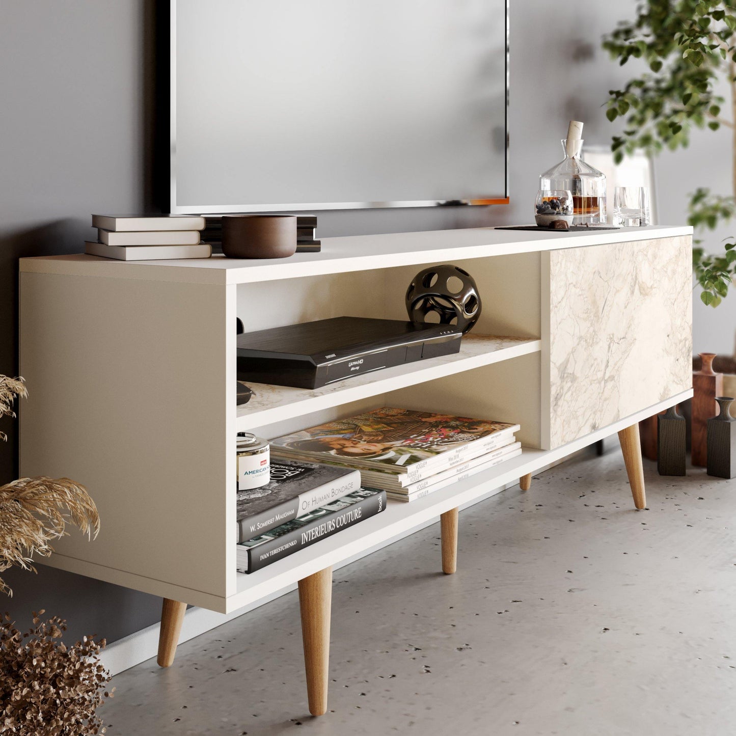 Pi 63" Wide TV Stand with Wall Shelves for TVs up to 72"