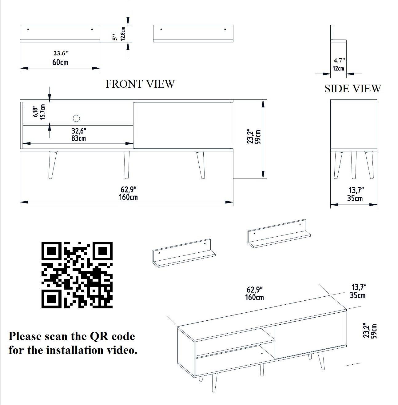 Pi 63" Wide TV Stand with Wall Shelves for TVs up to 72"