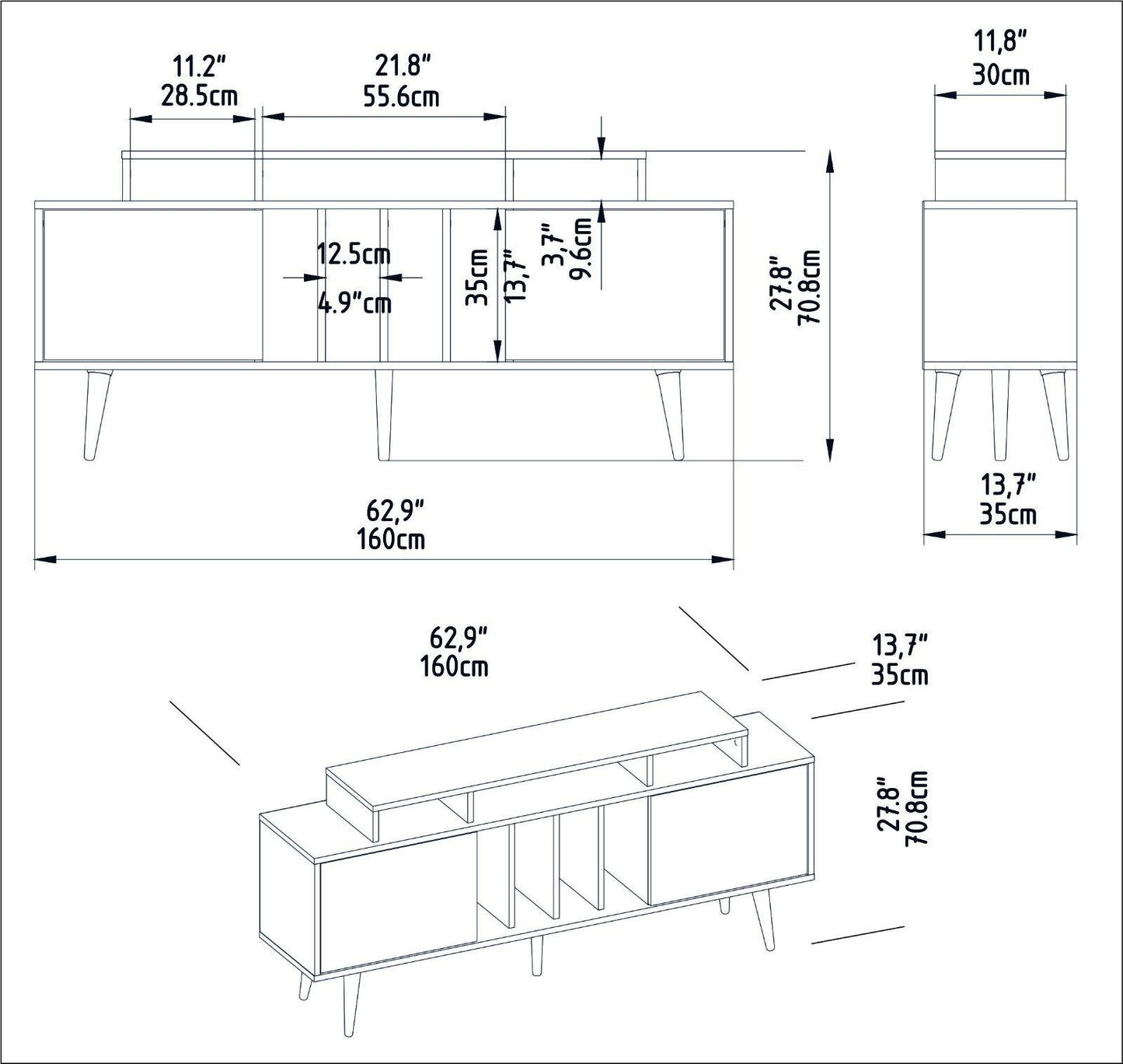 Derin 71" Media Console and TV Stand with Cabinets and Shelves for TVs up to 80"