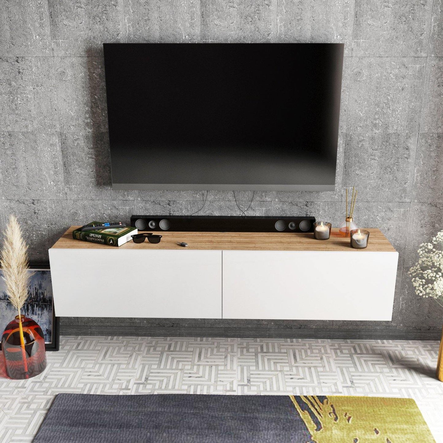 Poling 63" Wide Floating TV Stand and Media Console for TVs up to 70"