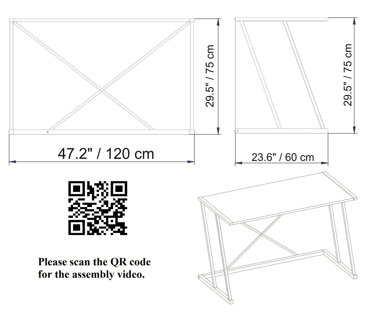 Anemon 47'' Wide Computer Desk with Crossbar Metal Frame