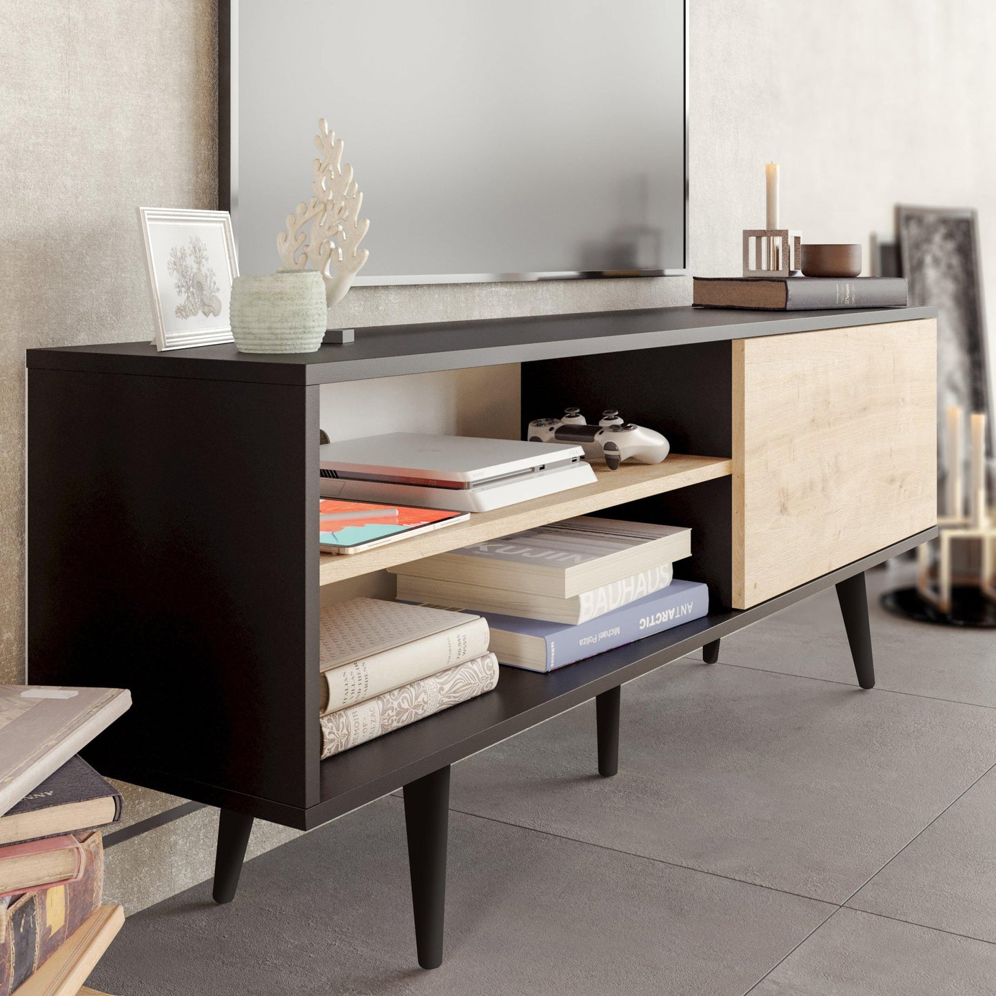 Pi 63" Wide TV Stand with Wall Shelves for TVs up to 72"