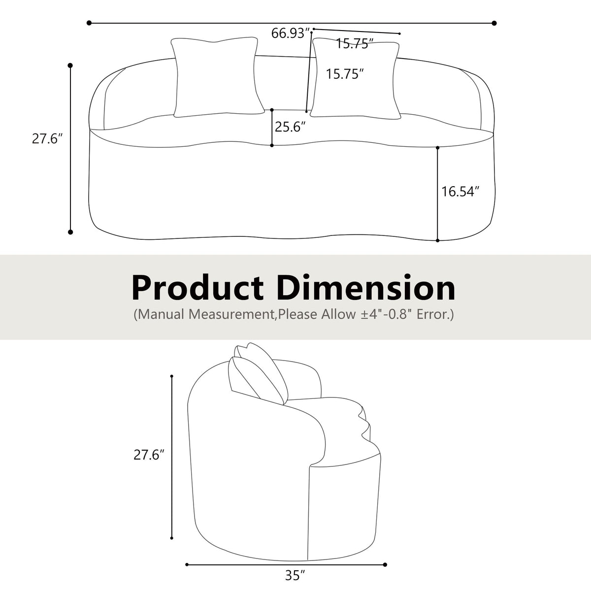 White Curved Loveseat Sofa with Round Armrest