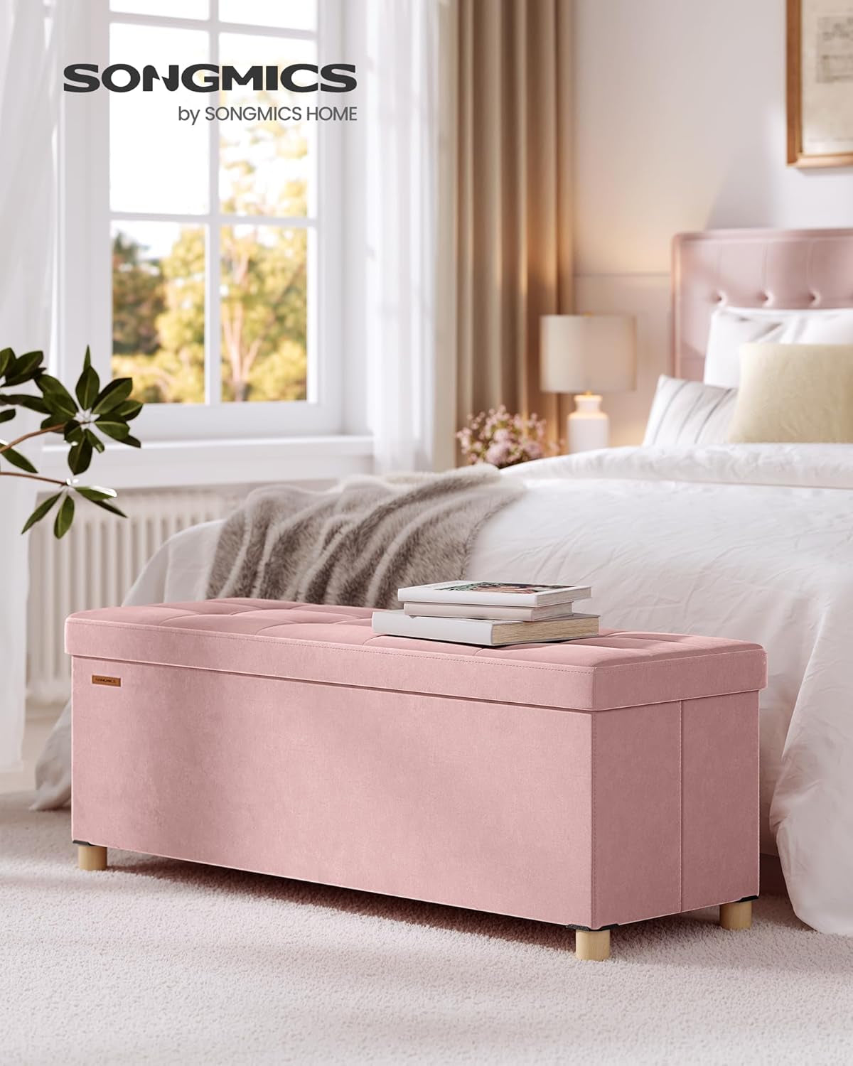 Pink Velvet Extra Large Storage Ottoman Chest
