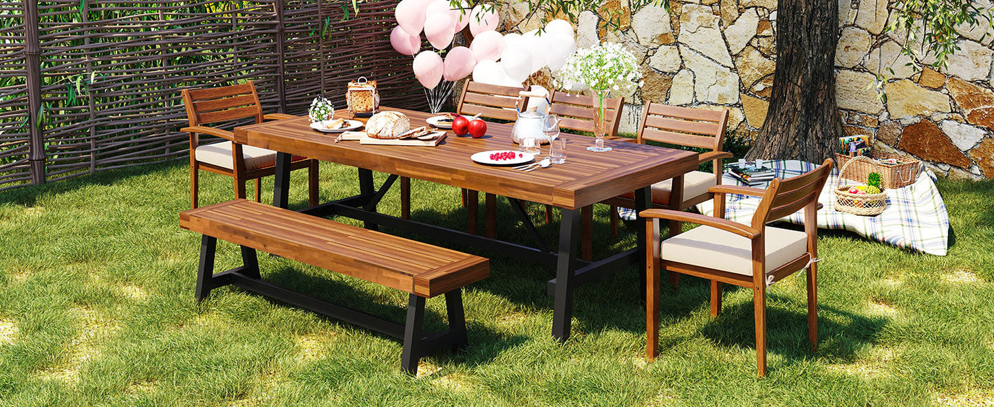 GO Outdoor Wood Dining Set for 7-8 Persons