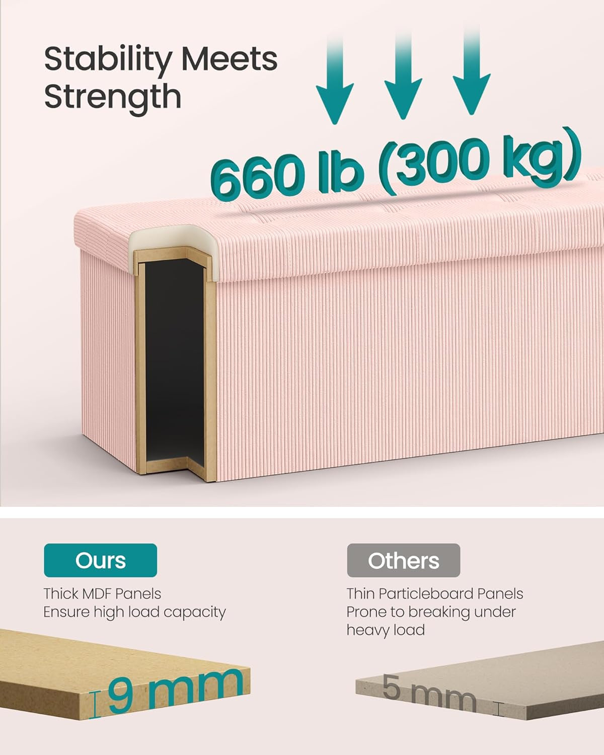 Pink Foldaway Underbed Storage Ottoman Bench