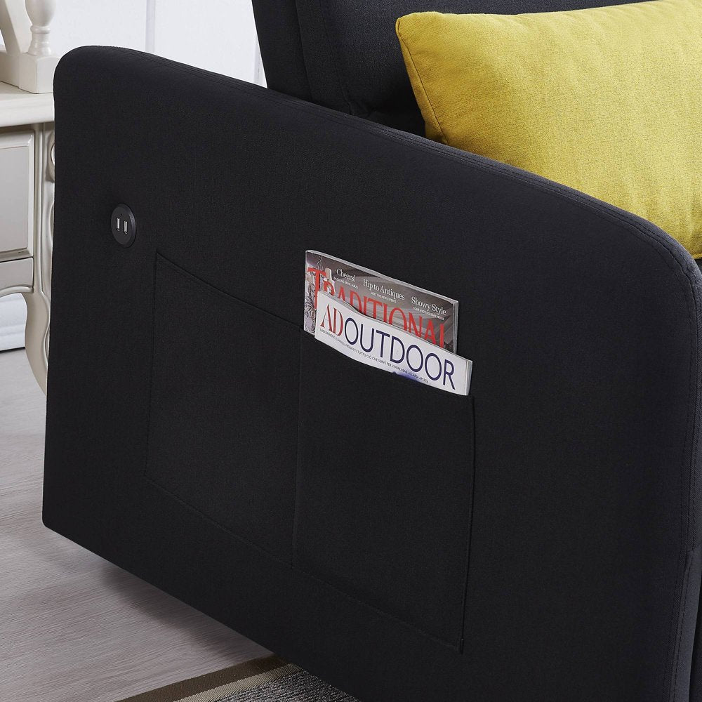 Black Convertible Loveseat With Pull Out Bed For Small Spaces