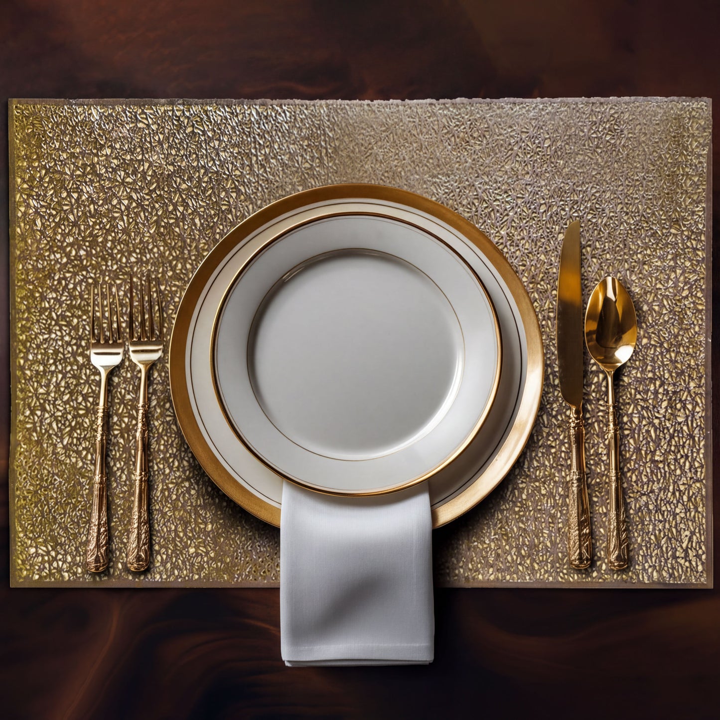 PVC Placemats - Set of 6 Gold Non Slip Table Decor Mats for Dining