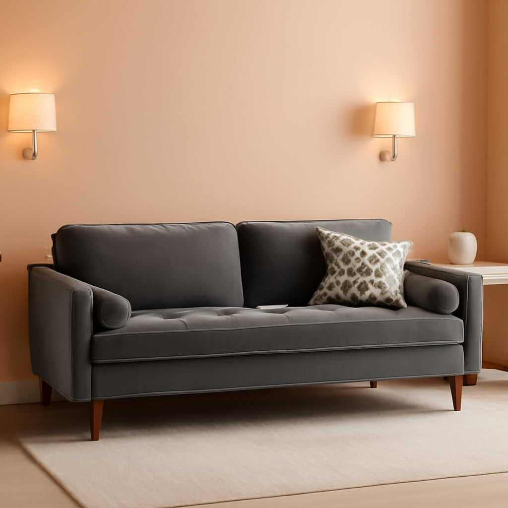 Valour Performance Velvet Sofa Gray Mid Century Modern