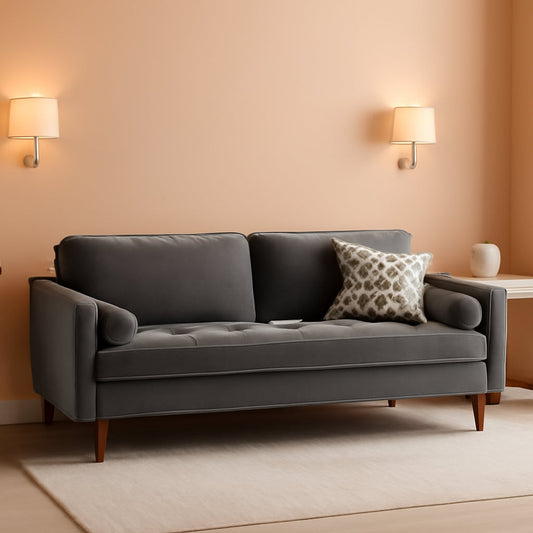 Valour Performance Velvet Sofa Gray Mid Century Modern