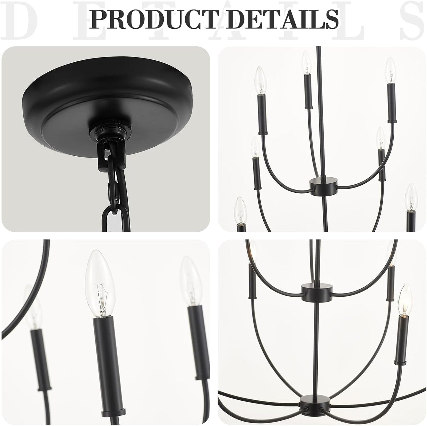 Nine Light Black Chandelier For Entryway Modern Farmhouse