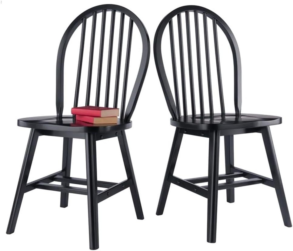 Windsor Dining Chair Set Solid Wood Black Finish 2 Pack