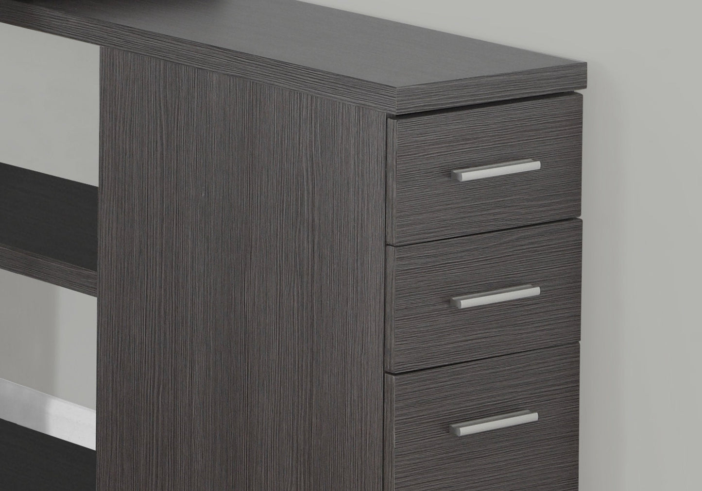Computer Desk, Home Office, Corner, Left, Right Set-up, Storage Drawers, L Shape, Work, Laptop, Grey Laminate, Metal, Contemporary, Modern