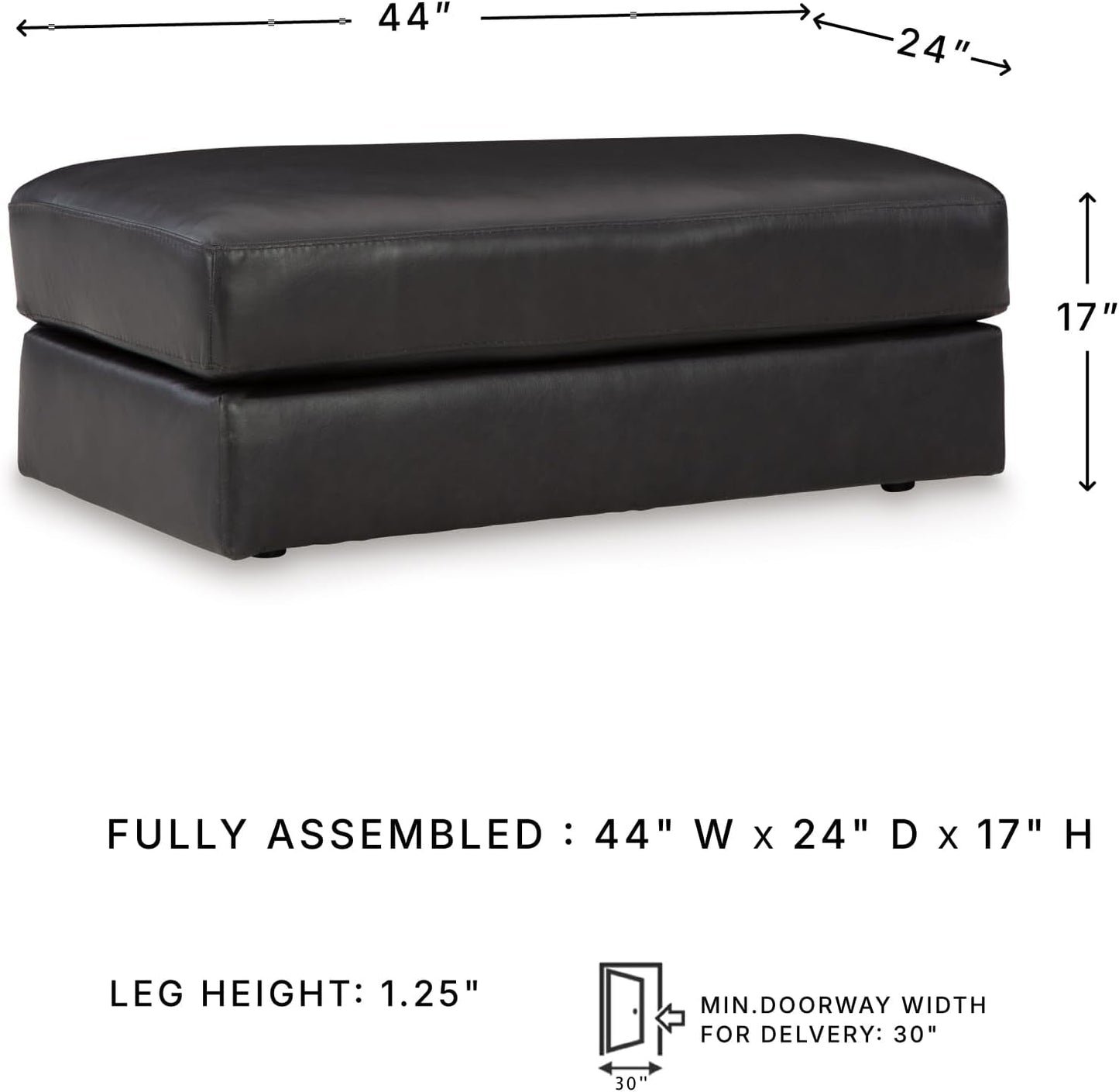 Contemporary Black Cushioned Rectangular Ottoman Finish