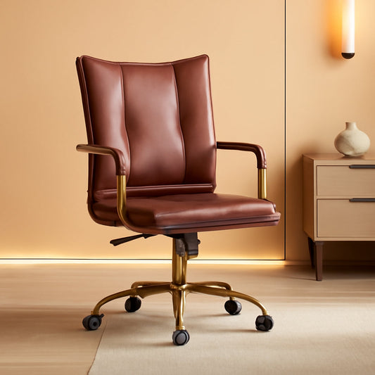 Faux Leather Home Office Desk Chair Adjustable Height Brown