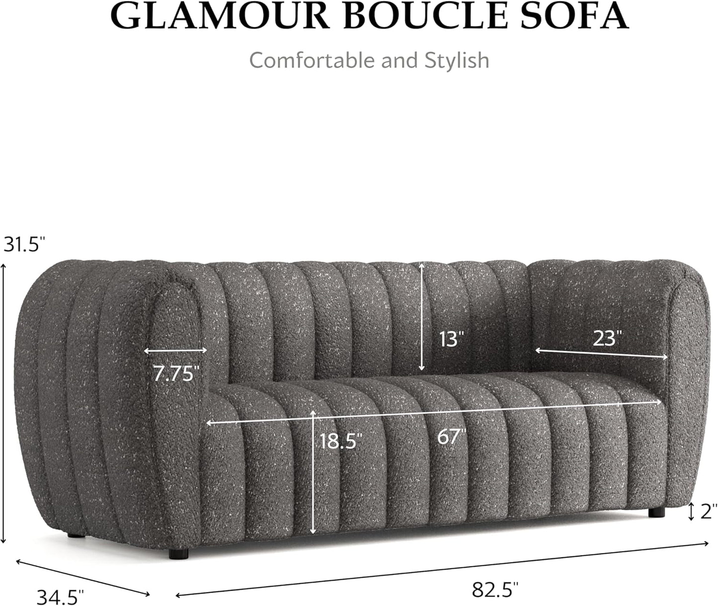 Charcoal Gray Vertical Channel Tufted 3 Piece Sofa Set