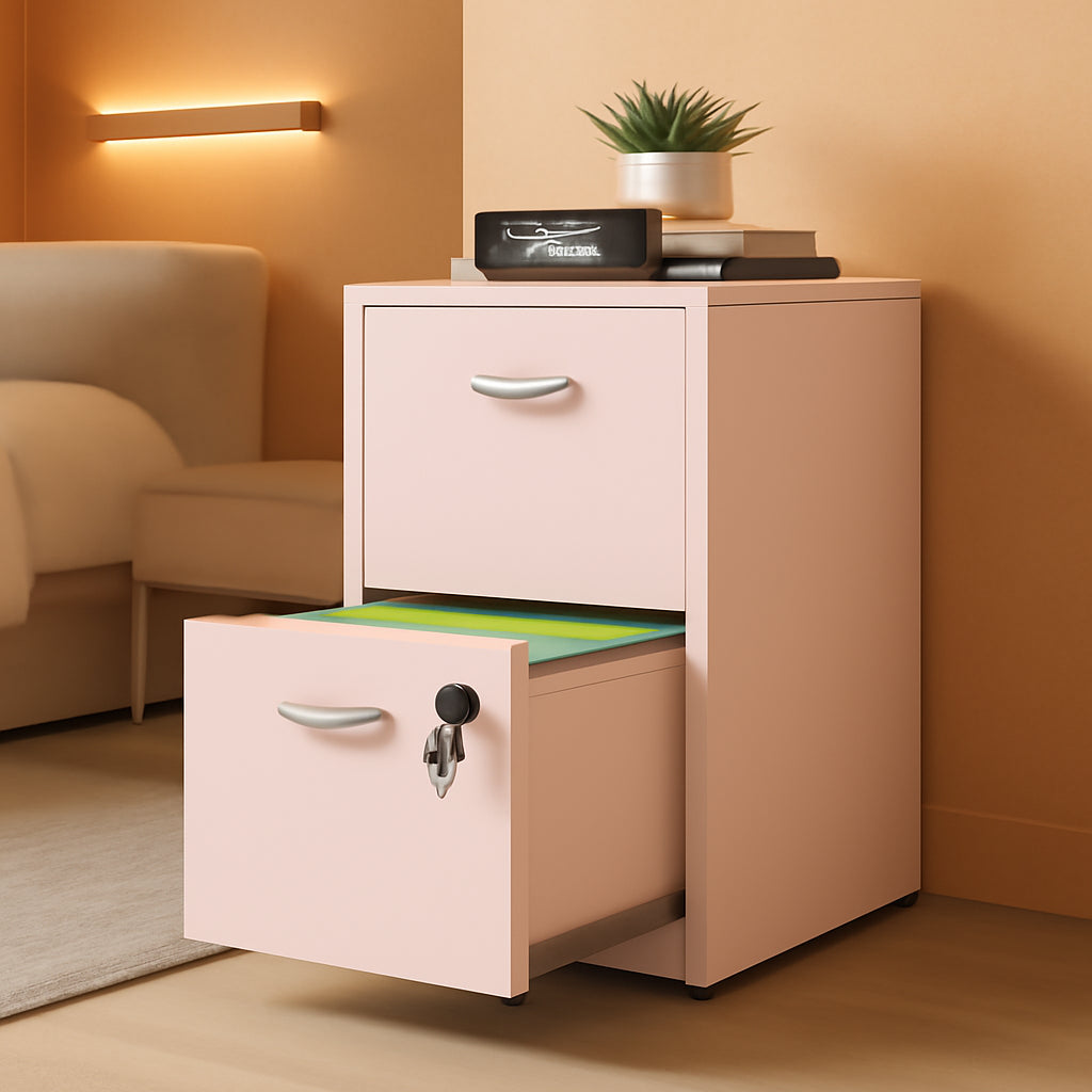 Pink 2 Drawer Locking File Cabinet For Home Office