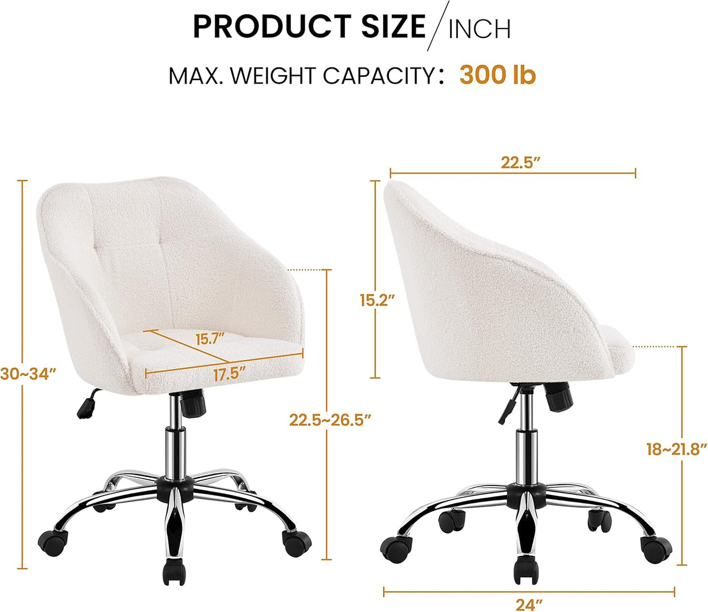 Ivory Upholstered Desk Chair With Adjustable Tilt Angle
