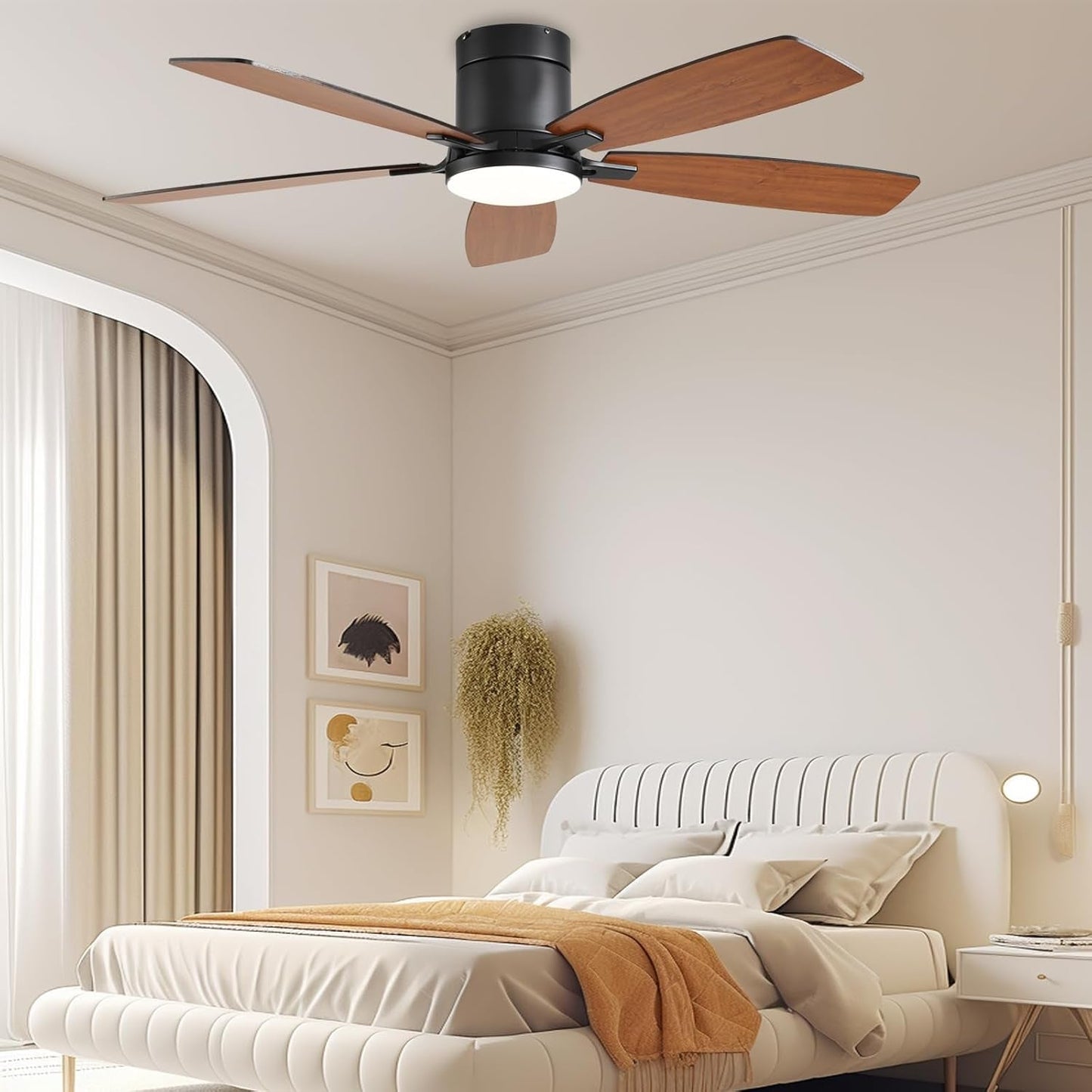 52 Inch Dimmable LED Ceiling Fan Flush Mount Efficient