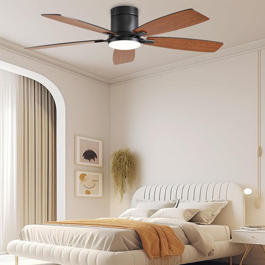 52 Inch Dimmable LED Ceiling Fan Flush Mount Efficient