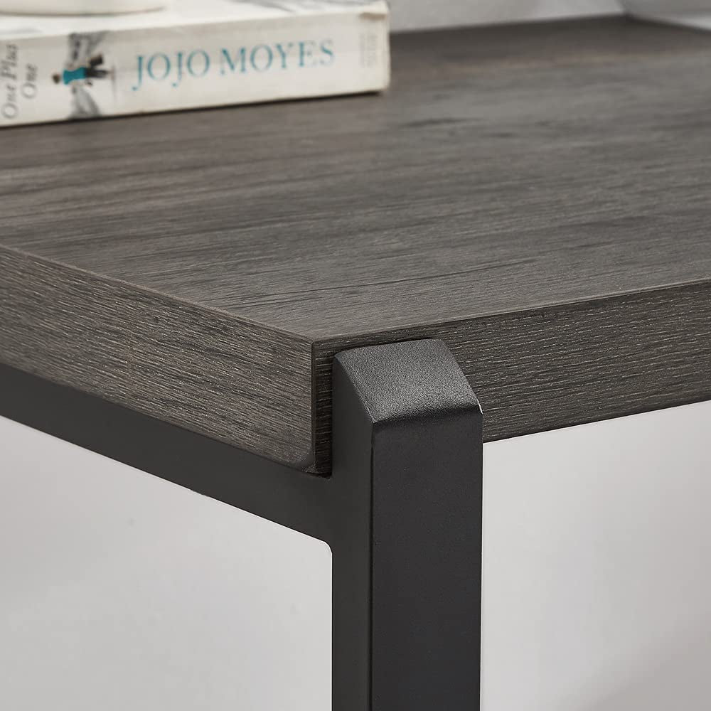 Grey Wood Rustic Industrial Computer Desk With Two Shelves