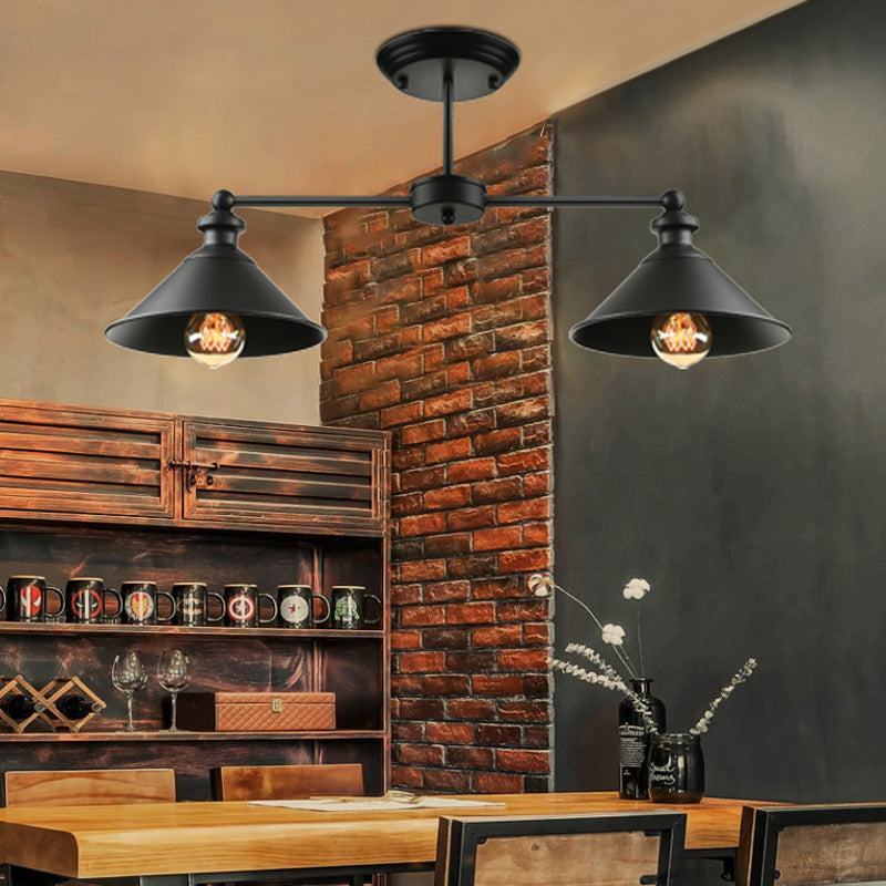 Jackson - Industrial Double Conic Semi-Flush Mount Ceiling Light (2-Light, Black)