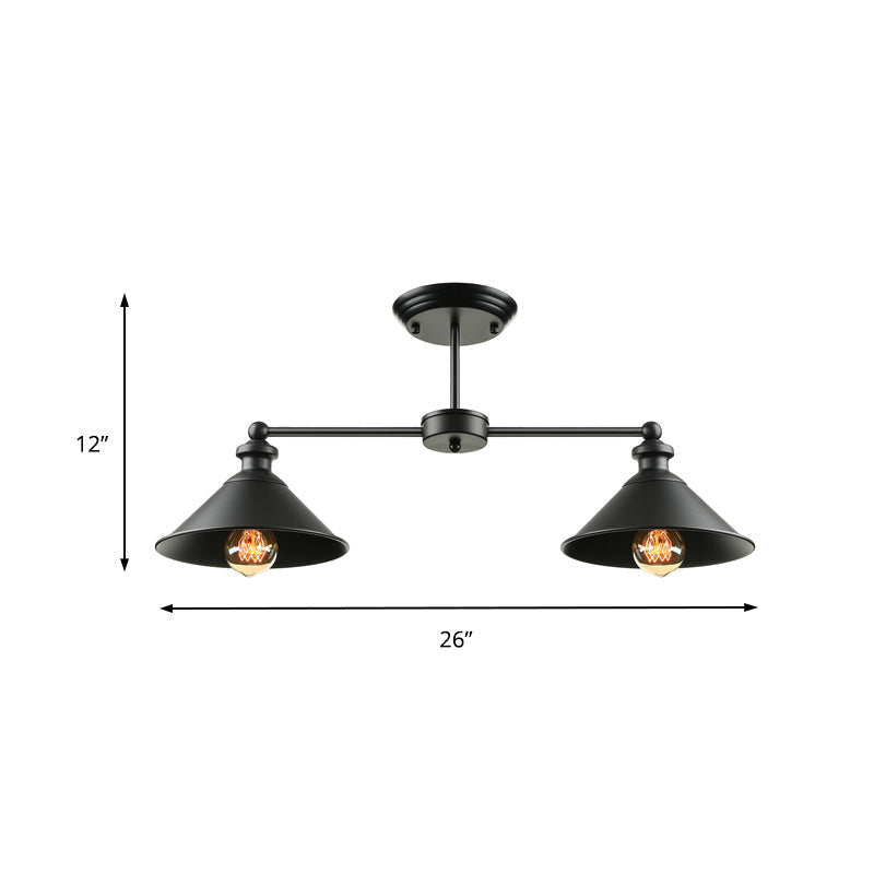 Jackson - Industrial Double Conic Semi-Flush Mount Ceiling Light (2-Light, Black)