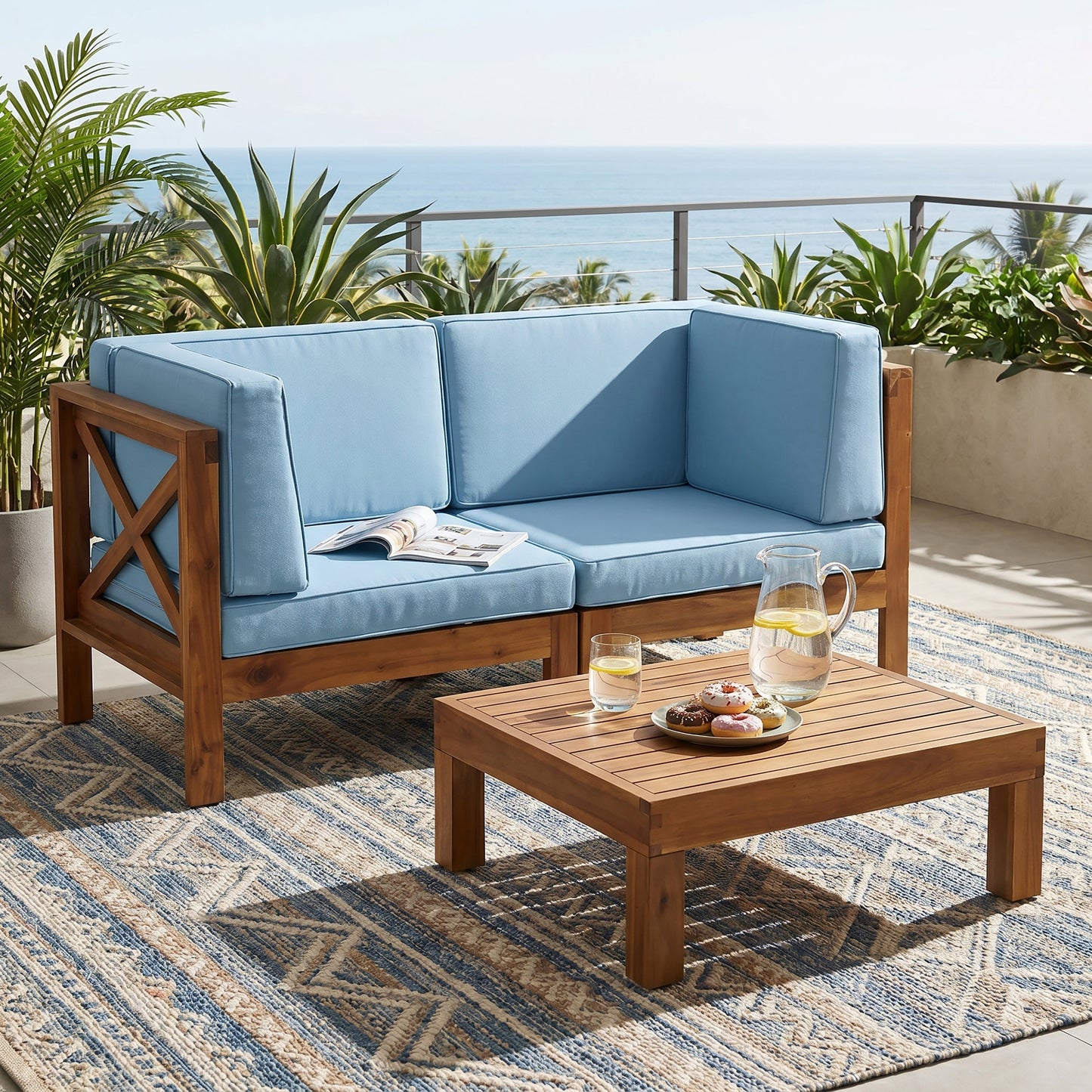 Brava X-Back 2 Seater Sectional Loveseat with Coffee Table