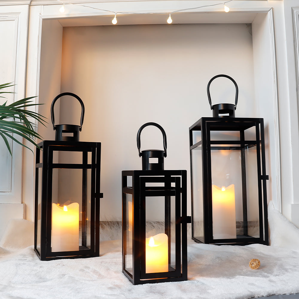  Set of 3 Stainless Steel Lantern (12/15/19'') -Black
