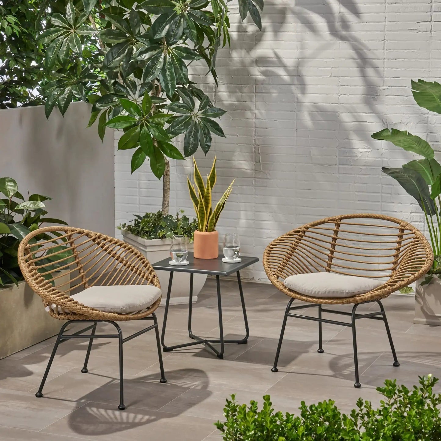 Cordella - Outdoor Woven Wicker Chairs With Cushions, Set of 2