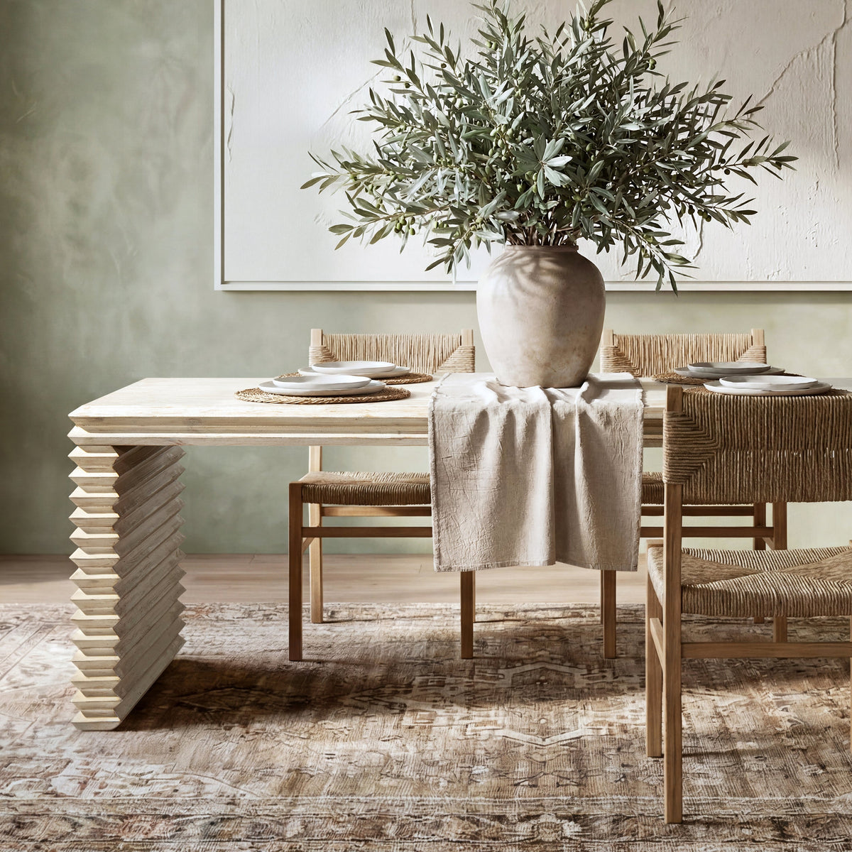Veda 94" Reclaimed Wood Stacked Geometric Waterfall Dining Table