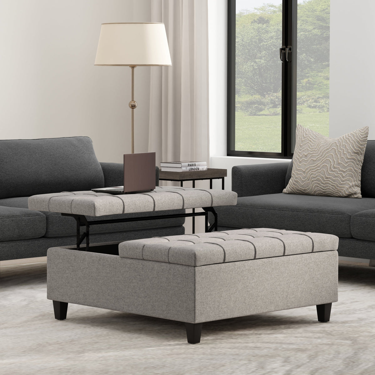 Harrison 40 Inch Wide Large Square Coffee Table Storage Ottoman