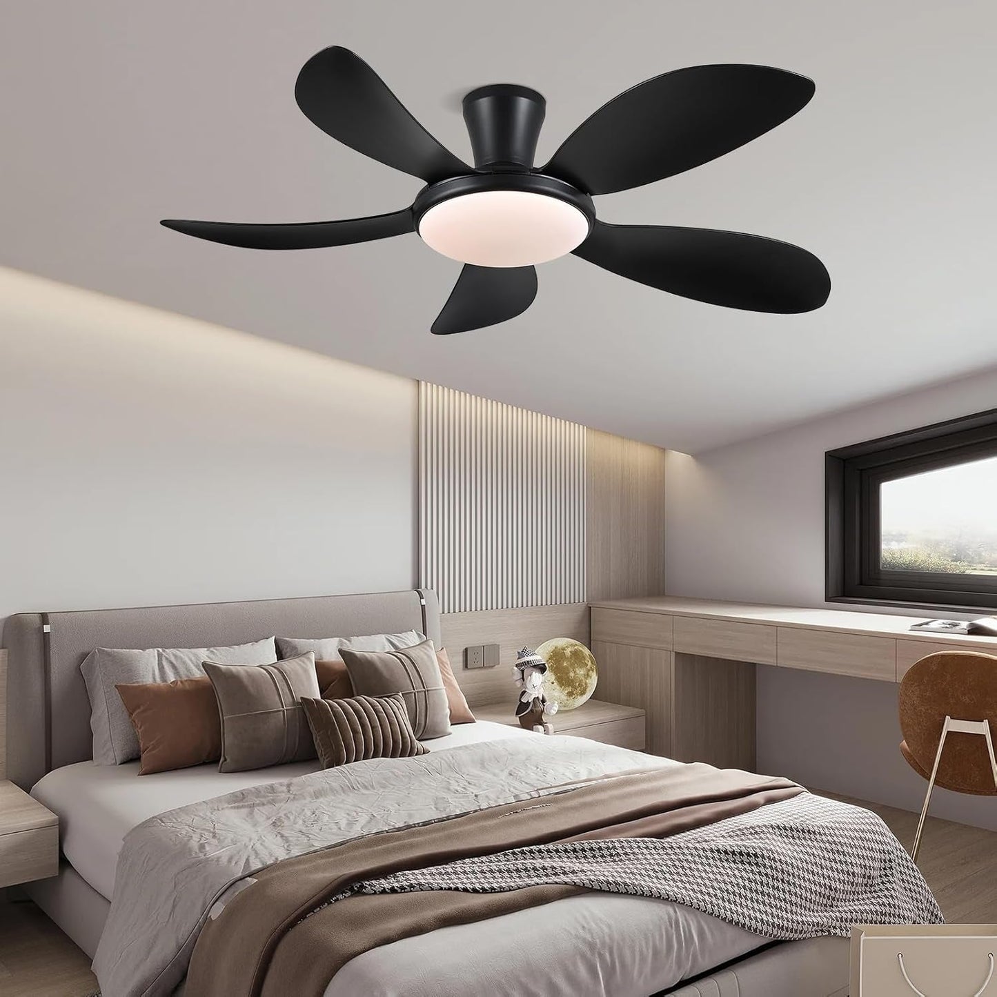 48 Inch Black Ceiling Fan With DC Motor Remote LED