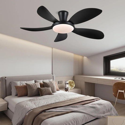 48 Inch Black Ceiling Fan With DC Motor Remote LED