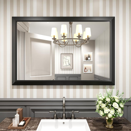 Black Bathroom Mirror 48x32 Wall Mounted Large Vanity