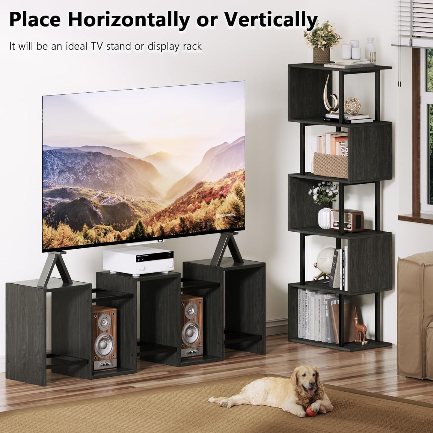 6 Tier Bookshelf Oak Finish Modern Storage Display