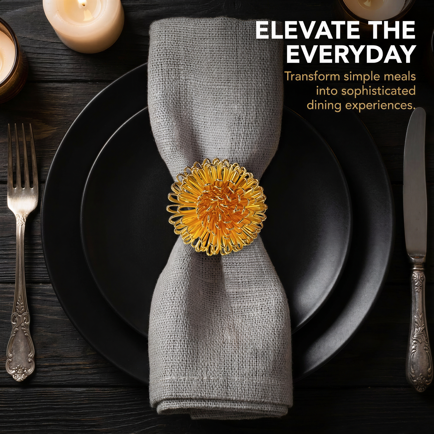 Gold Floral Napkin Rings – Elegant Rust Resistant Table Decor Accent
