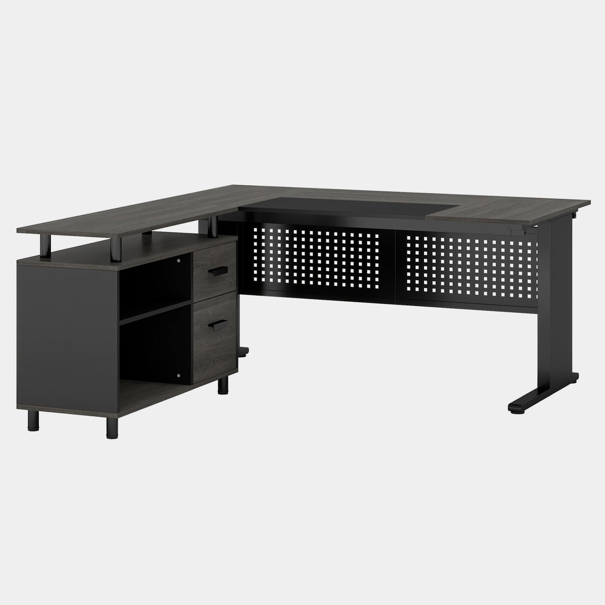 63" L-Shaped Executive Desk with File Cabinet