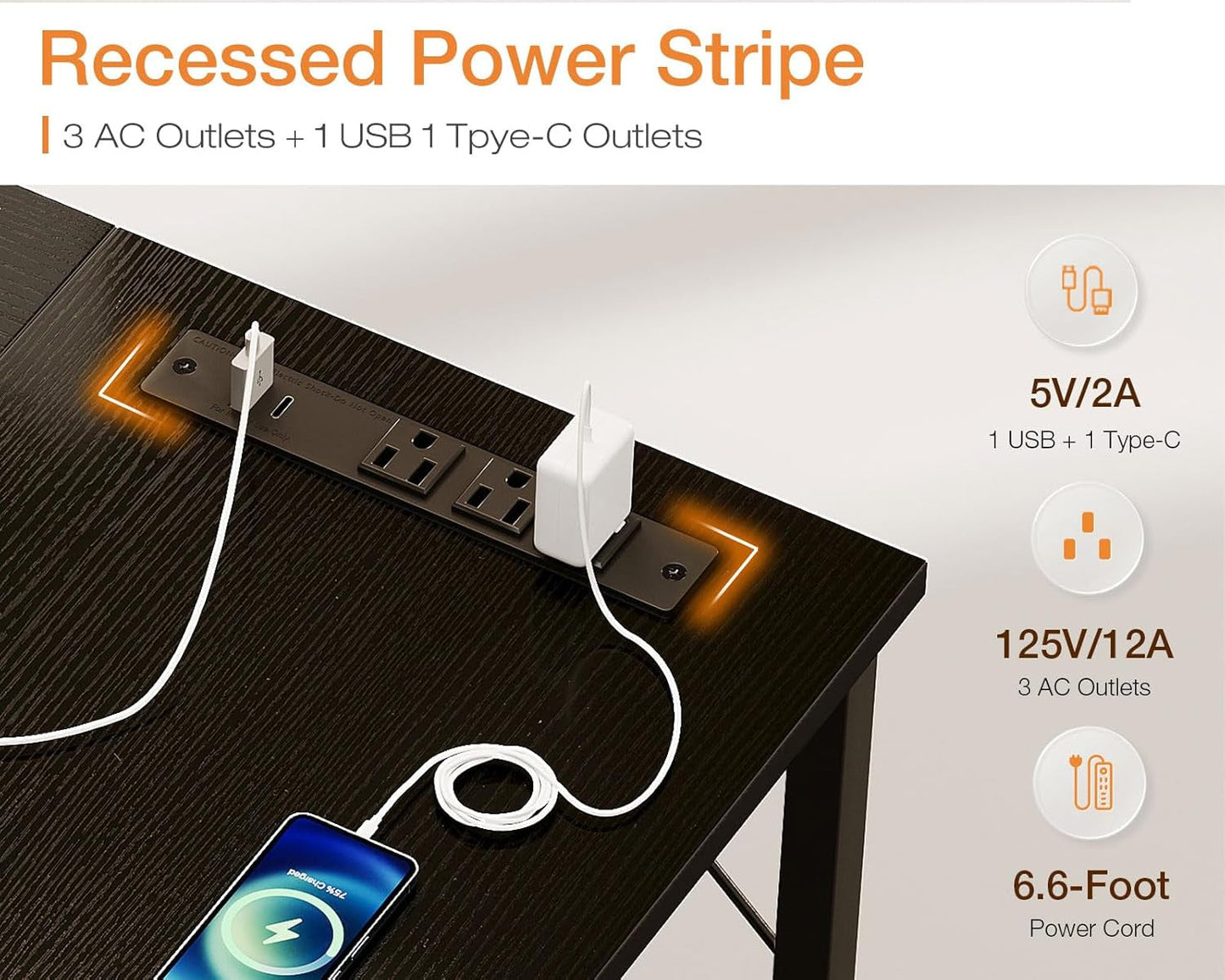 71 Inch Computer Desk With USB Ports For Home Office