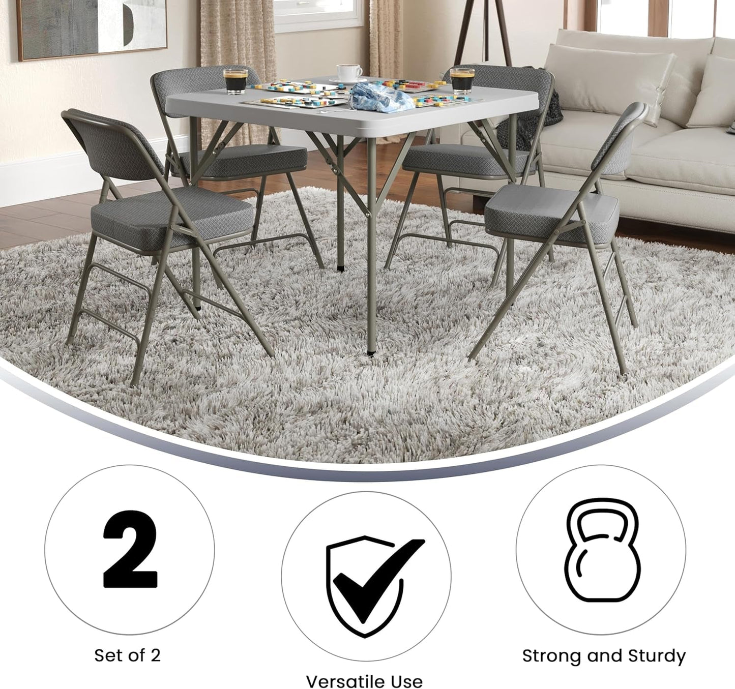Gray Metal Folding Event Chairs With Cushioned Seats Set Of 2
