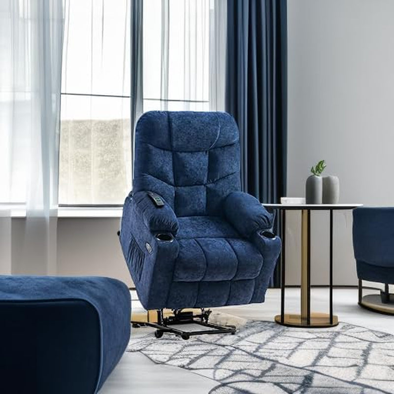 Power Lift Recliner Chair Navy Blue With Extended Footrest