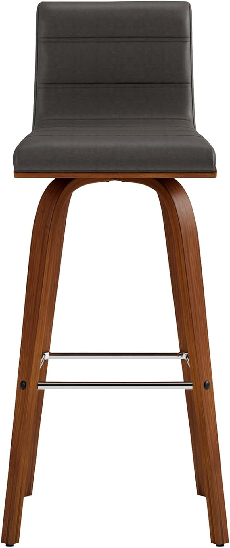 Mid-Century Modern Barstool Grey Faux Leather Wood Finish