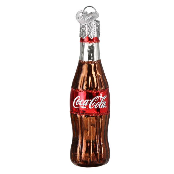 Decorative glass Coca-Cola bottle ornament on a white background