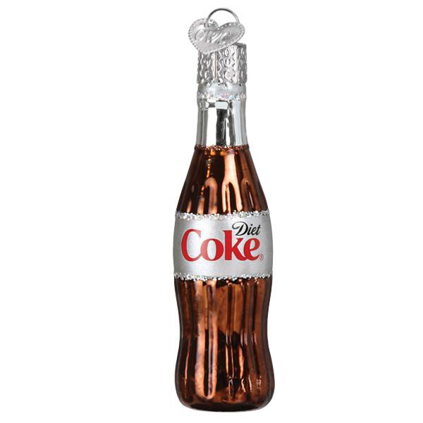 Decorative ornament shaped like a Diet Coke bottle on a white background