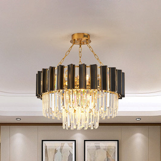 Maria Enchanting Ensemble: Modern Black Chandelier with Crystal Prisms