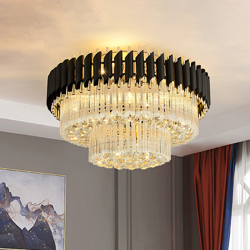 Celeste's Cascading Crystals: Modern Black Flush Mount Ceiling Light