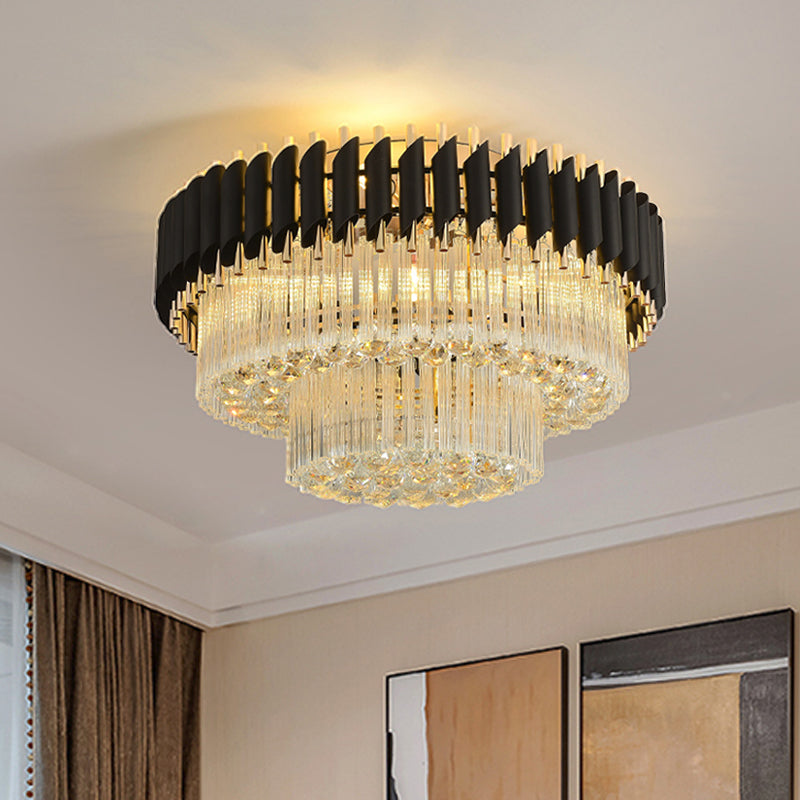 Celeste's Cascading Crystals: Modern Black Flush Mount Ceiling Light