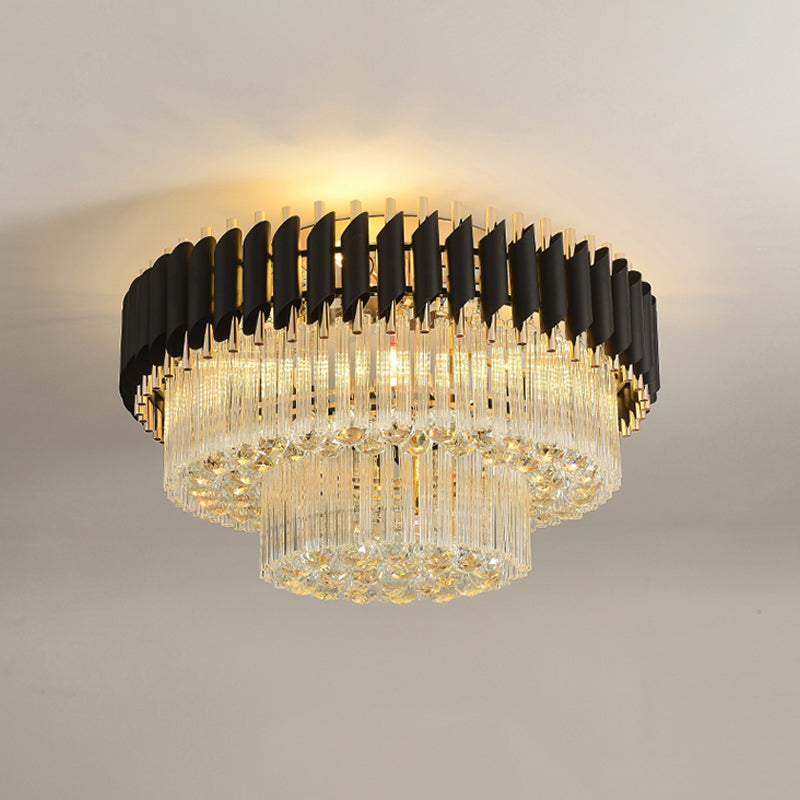 Celeste's Cascading Crystals: Modern Black Flush Mount Ceiling Light